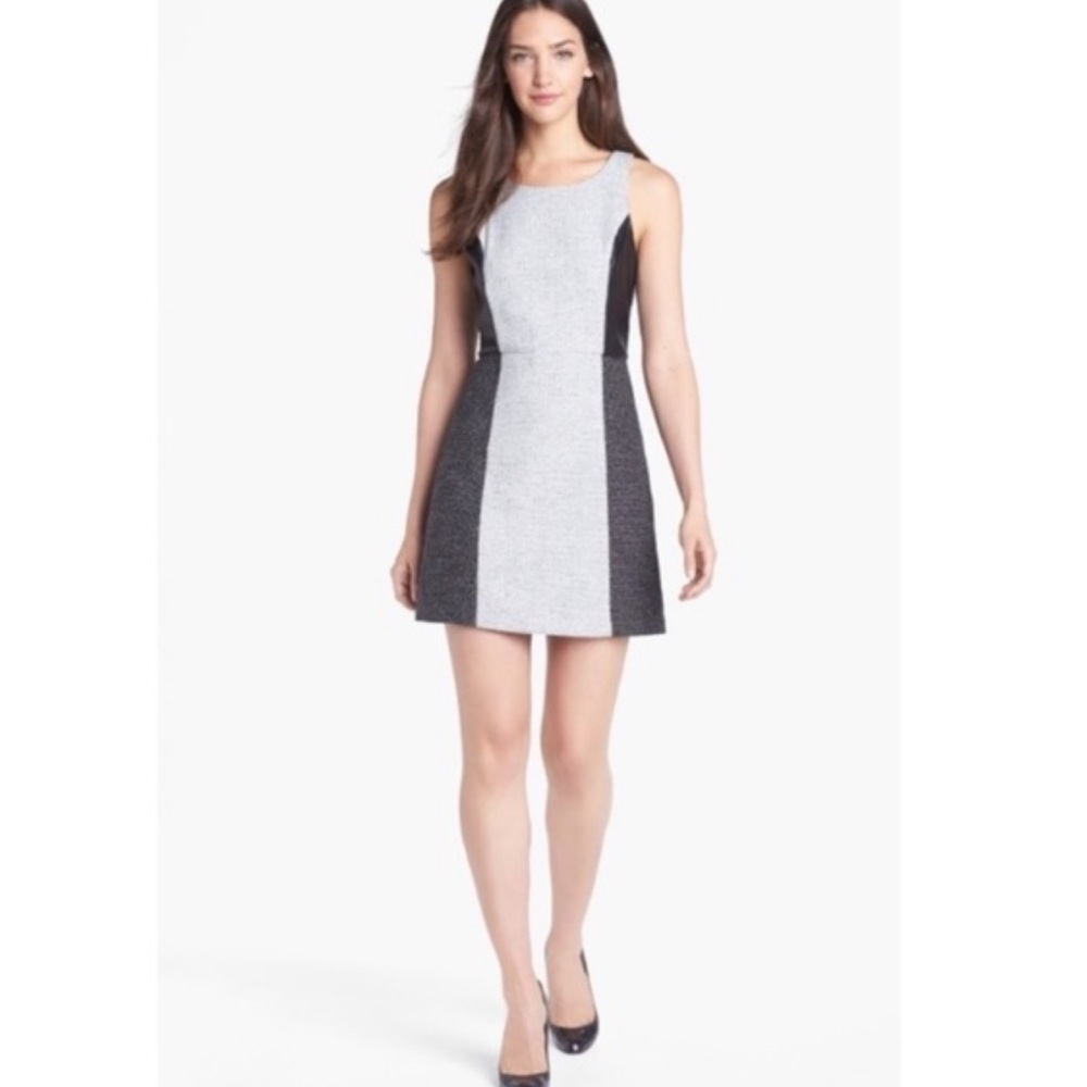 Kensie Tweed and Faux Leather Sleeveless Dress